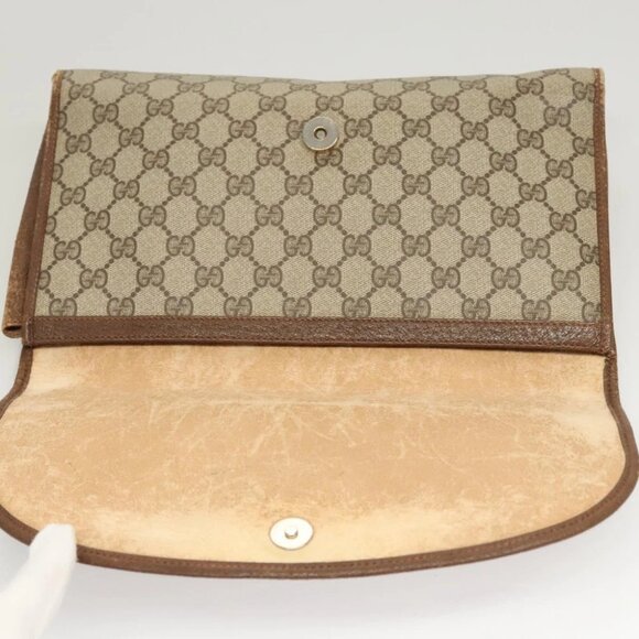 GUCCI GG Supreme Web Sherry Line Clutch Bag PVC Beige - Picture 12 of 15